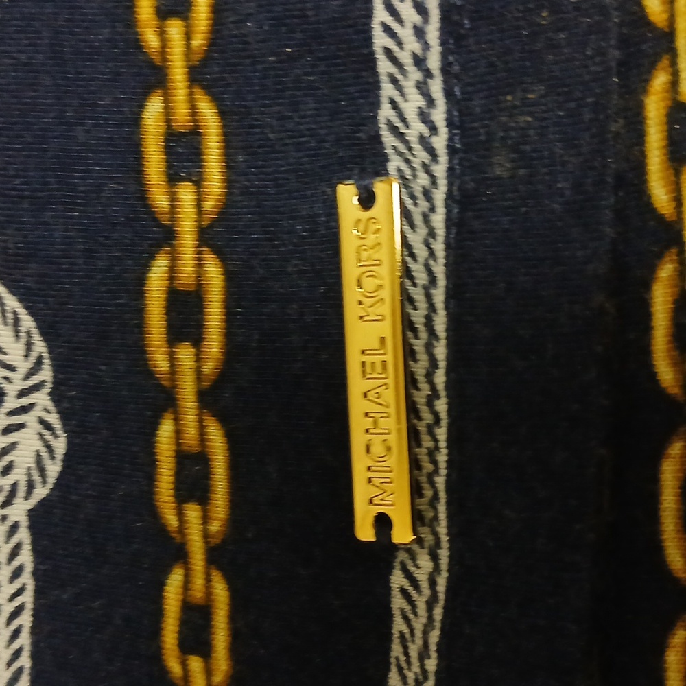 Michael Kors Nautical Navy Gold Chain Rope Bell Sleeve Peasant Top L - Picture 10 of 12